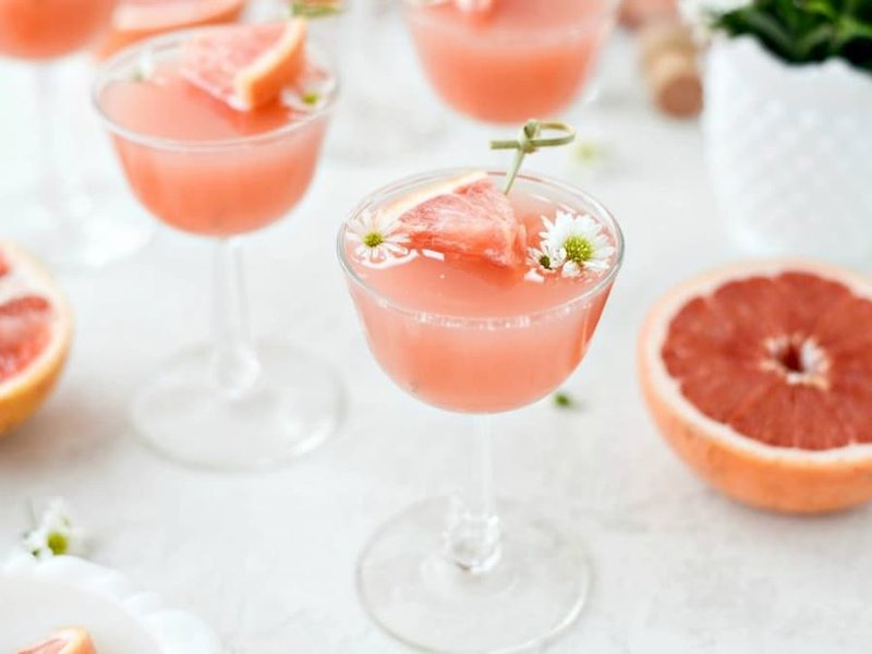 Similar to a Mimosa, you can make a Grapefruit Rose cocktail by mixing equal parts of rosé wine with grapefruit juice.