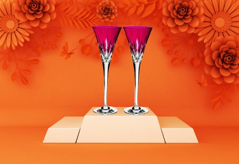 Champagne Glasses: Waterford “Lismore Pops” Hot Pink T