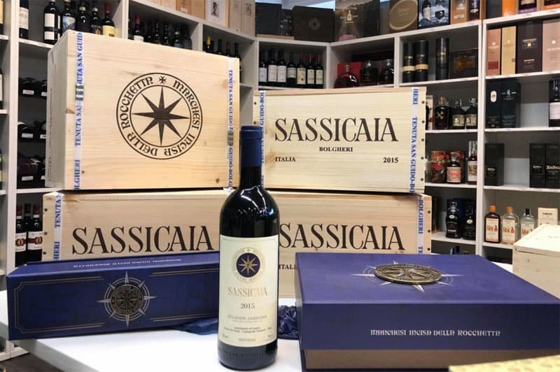 Sassicaia wine from winemaker Tenuta San Guido of the Bolgheri Sassicaia DOC in Toscana, Italy. 