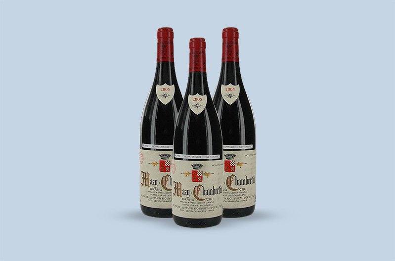 A deep red wine, the 2005 Domaine Armand Rousseau Pere et Fils Mazis-Chambertin Grand Cru is admired for its concentrated flavors.