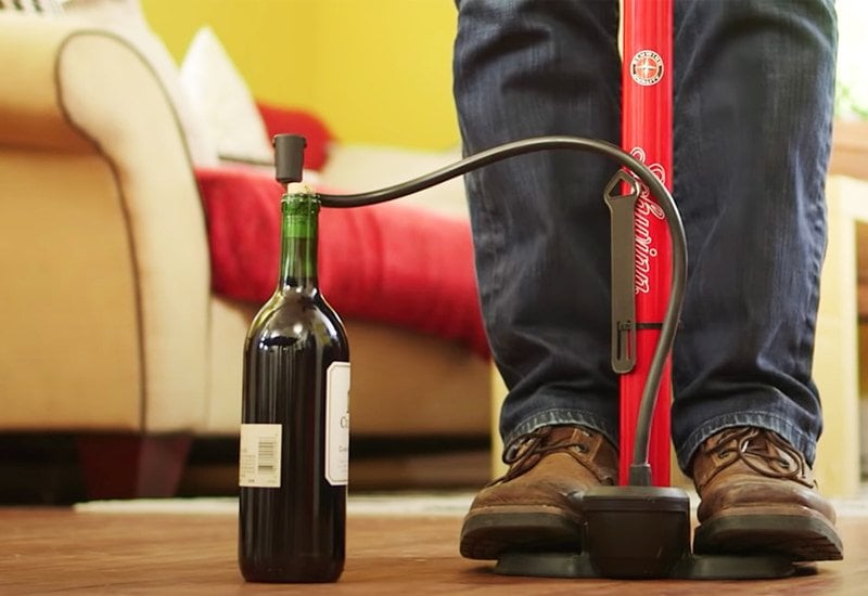 You can also open a wine bottle using a bike pump