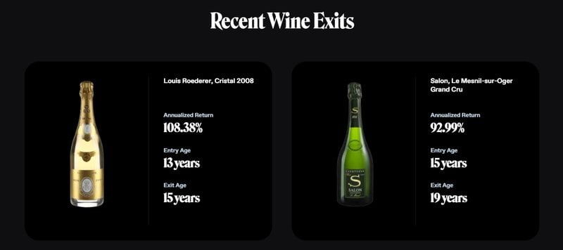 Vinovest recent wine exits data