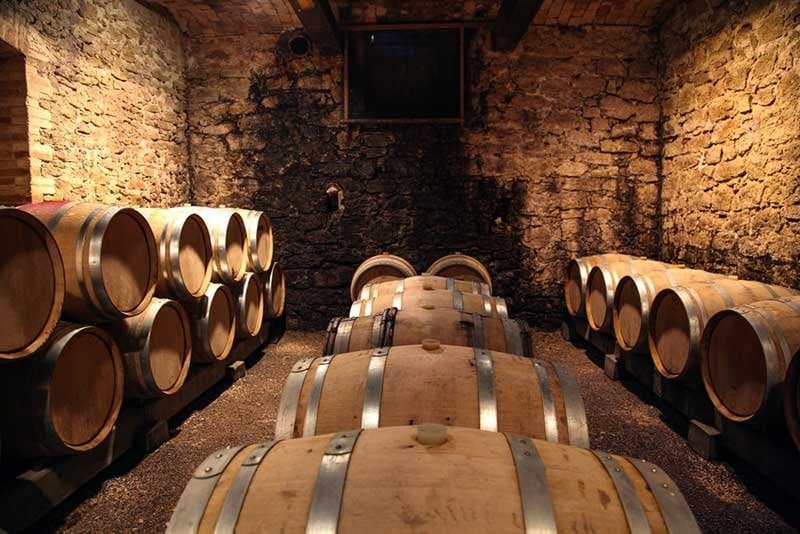 Wine barrels used for aging in winemaking process