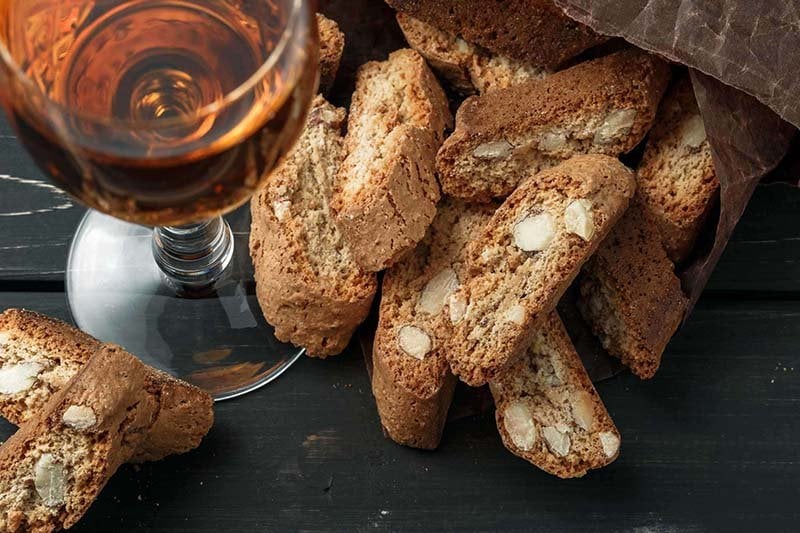 Sweet Italian wine paired with almond biscotti