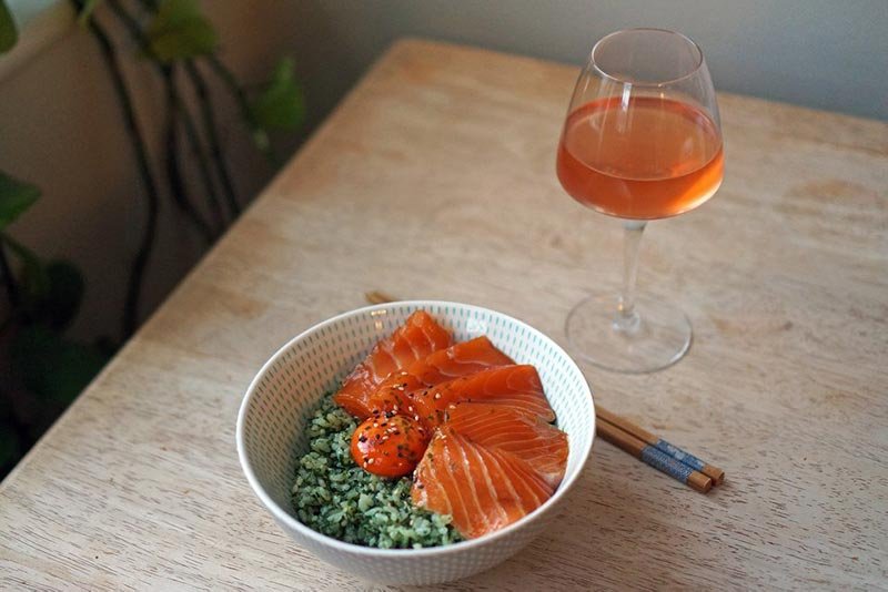 Rose wine with cured salmon bowl.