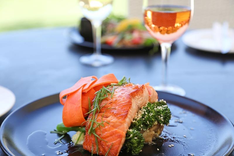 Rose wine paired with salmon dish.